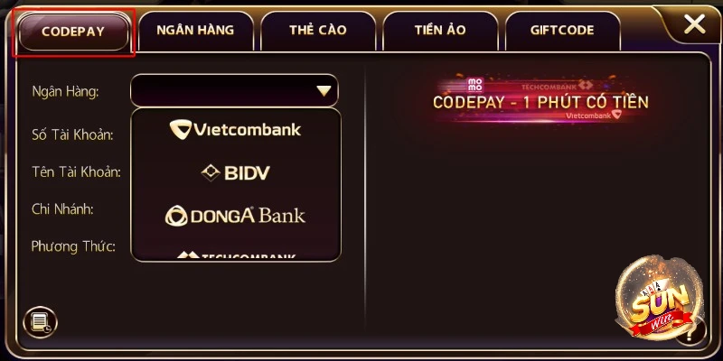 Nạp tiền Sunwin - 5 hình thức nạp tiền phổ biến tại Sunwin 4 Nạp tiền Sunwin bằng phương thức Codepay